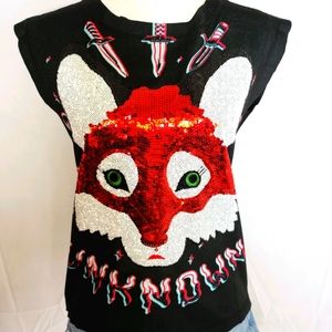 Womens Short Sleeve Sequined fox